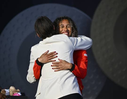 Belgian Delphine Nkansa , winner of the bronze medal in the women s 100m event, pictured on the podium of on the second day of the European Athletics Championships (August 10-18) in Birmingham, United Kingdom, on Tuesday 11 August 2026. ERICxLALMAND  x183179950x