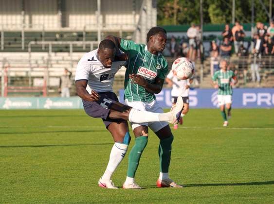 Foto : Anouar ADAM (Oldenburg) gegen Emmanuel APPIAH (Lübeck , rechts) Fussball Regionalliga Nord, am Di. 11.08.2026 VfB Lübeck - VfB Oldenburg *** Photo: Anouar ADAM (Oldenburg) vs. Emmanuel APPIAH (Lübeck), right—Regionalliga Nord soccer match, Tue, Aug 11, 2026, VfB Lübeck vs. VfB Oldenburg