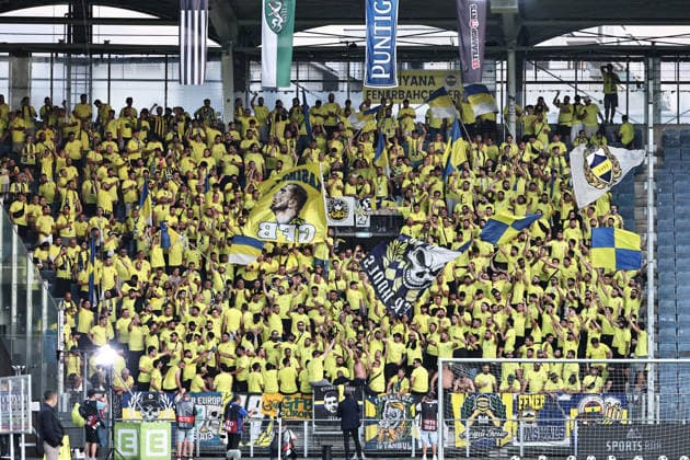 SOCCER - UEFA CL, Sturm vs Fenerbahce GRAZ,AUSTRIA,11.AUG.26 - SOCCER - UEFA Champions League, qualification, SK Sturm Graz vs Fenerbahce Istanbul. Image shows fans (Fenerbahce).  GEPAxpictures xChrisxBauer