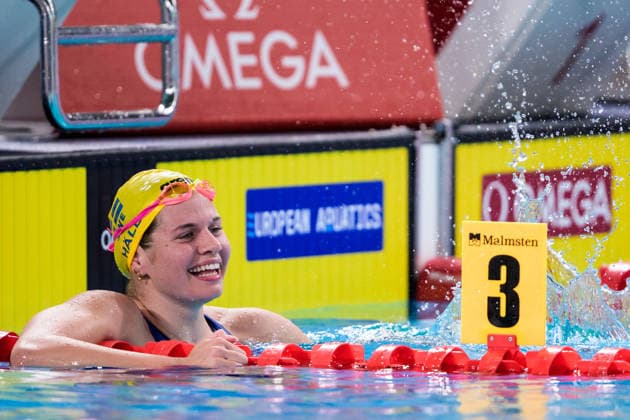 260811 Thilda Häll of Sweden celebrates after competing in women™s 800 meters freestyle swimming final during day twelve of the 2026 European Aquatics Championships on August 11, 2026 in Saint-Denis. Photo: Joel Marklund BILDBYRAN kod JM JM0839 bbeng simning swimming svomming 2026 european aquatics championships em dam Sverige Sweden jubel *** August 11, 2026: Thilda Häll of Sweden celebrates after competing in the women’s 800-meter freestyle swimming final on the twelfth day of the 2026 European Aquatics Championships on August 11, 2026 in Saint-Denis. Photo by Joel Marklund, BILDBYRAN. Code: JM JM0839 bbeng swimming 2026 European Aquatics Championships European Championships women s Sweden celebration  Copyright: JOELxMARKLUND BB260811JM188