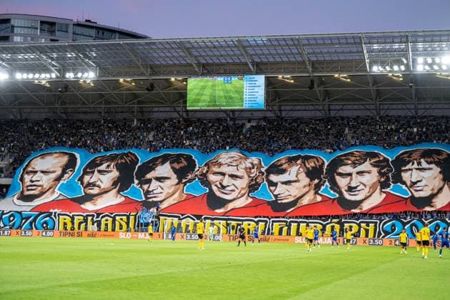 SK Slovan Bratislava fans choreo during Champions League qualifying round 3 match, SK Slovan Bratislava - Mjallby AIF , 11. august 2026, Tehelne pole Stadium, Bratislava, Slovakia Copyright: xMICHALxFAJT,ZOSPORTU.SKx MAR_4356