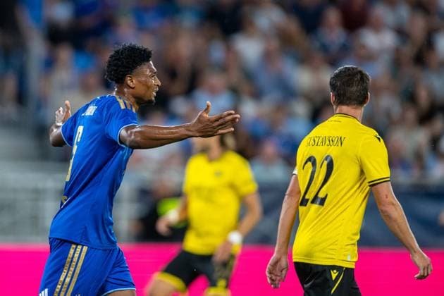 Disappointed Rahim Ibrahim during Champions League qualifying round 3 match, SK Slovan Bratislava - Mjallby AIF , 11. august 2026, Tehelne pole Stadium, Bratislava, Slovakia Copyright: xMICHALxFAJT,ZOSPORTU.SKx MAJ_5711