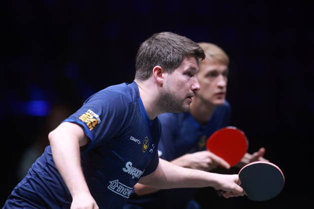 2026 WTT Europe Smash - Sweden - Main Draw Anton Kallberg and Kristian Karlsson of Sweden compete against Darko Jorgic and Deni Kozul of Slovenia during the Men s Doubles Round of 32 at the 2026 Europe Smash at the Malmo Arena in Malmo, Sweden, on August 11, 2026. Malmo Sweden  Copyright: xRemyxGrosx originalFilename:gros-europesm260811_np9l4.jpg