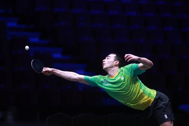 2026 WTT Europe Smash - Sweden - Main Draw Hugo Calderano of Brazil competes against William Bergenblock of Sweden during the Men s Singles Round of 64 at the 2026 Europe Smash at the Malmo Arena in Malmo, Sweden, on August 11, 2026. Malmo Sweden  Copyright: xRemyxGrosx originalFilename:gros-europesm260811_npWcX.jpg