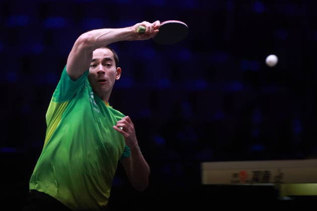 2026 WTT Europe Smash - Sweden - Main Draw Hugo Calderano of Brazil competes against William Bergenblock of Sweden during the Men s Singles Round of 64 at the 2026 Europe Smash at the Malmo Arena in Malmo, Sweden, on August 11, 2026. Malmo Sweden  Copyright: xRemyxGrosx originalFilename:gros-europesm260811_npa8y.jpg