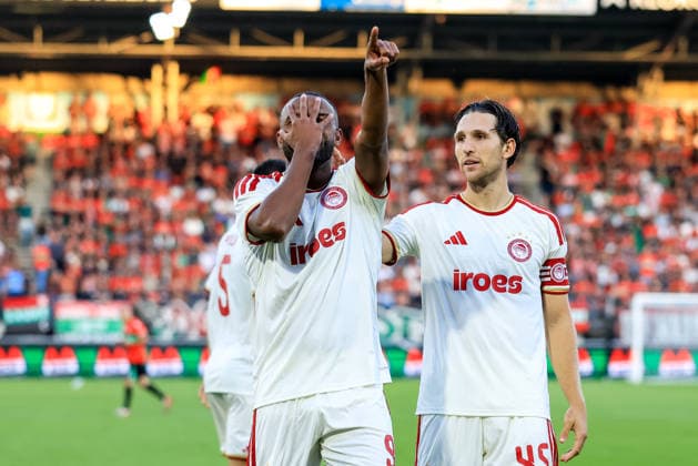 NIJMEGEN, NETHERLANDS - AUGUST 11: Ayoub El Kaabi of Olympiacos celebrates after scoring his team s first goal during the UEFA Champions League 2026 27 third qualifying round second leg match between NEC Nijmegen and Olympiacos at the Goffertstadion on August 11, 2026 in Nijmegen, Netherlands.  Copyright: xRenexNijhuis MBxMediax