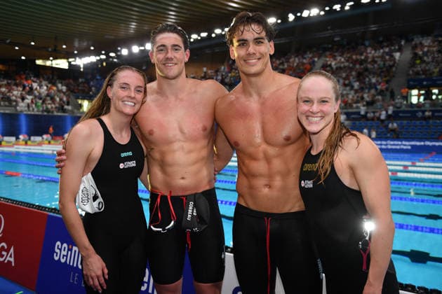 2026-08-11 2026 European Aquatics Championships PARIS, FRANCE - AUGUST 11: Marrit Steenbergen of the Netherlands, Caspar Corbeau of the Netherlands, Sean Niewold of the Netherlands, Maaike de Waard of the Netherlands during 2026 European Aquatics Championships on August 11, 2026 in Paris, France. (Photo by Nikola Krstic BSR Agency) Paris France Content not available for redistribution in The Netherlands directly or indirectly through any third parties. Copyright: xBSRxAgencyx