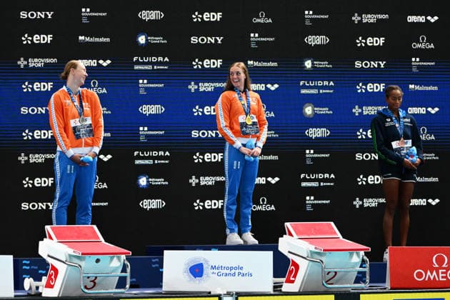 2026-08-11 2026 European Aquatics Championships PARIS, FRANCE - AUGUST 11: Maaike de Waard of the Netherlands, Marrit Steenbergen of the Netherlands, Sara Curtis of Italy during 2026 European Aquatics Championships on August 11, 2026 in Paris, France. (Photo by Nikola Krstic BSR Agency) Paris France Content not available for redistribution in The Netherlands directly or indirectly through any third parties. Copyright: xBSRxAgencyx