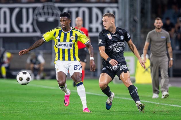 STURM GRAZ - FENERBAHCE Petar Petrovic of Sturm and Nelson Semedo of Fenerbahce during the second leg of third qualifying round of UEFA Champions league football match between SK Sturm Graz and Fenerbahce BK at the Stadion Graz Liebenau. Graz, Austria, August 11, 2026. Photo by Branislav Racko Copyright: xx 080A1835