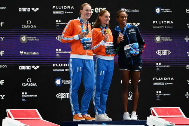2026-08-11 2026 European Aquatics Championships PARIS, FRANCE - AUGUST 11: Maaike de Waard of the Netherlands, Marrit Steenbergen of the Netherlands, Sara Curtis of Italy during 2026 European Aquatics Championships on August 11, 2026 in Paris, France. (Photo by Nikola Krstic BSR Agency) Paris France Content not available for redistribution in The Netherlands directly or indirectly through any third parties. Copyright: xBSRxAgencyx