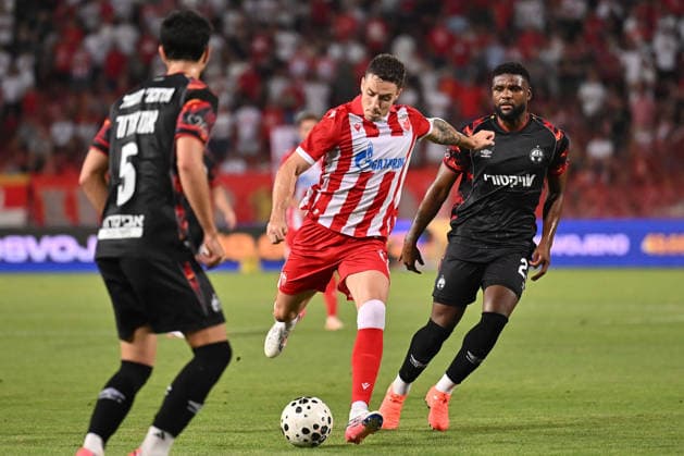 CRVENA ZVEZDA vs HAPOEL BEER SHEVA BRUNO DUARTE DA SILVA vs LUCAS VENTURA football Crvena zvezda vs Hapoel Ber Sheva Champions league qualification match at Rajko Mitic stadium , Belgrade 27.08.2026 PHOTO FOOTBALL, CRVENA ZVEZDA, RED STAR, UEFA CHAMPIONS LEAGUE QUALIFICATIONS, HAPOEL BEER SHEVA Belgrade Rajko Mitic stadium Serbia Copyright: xMarkoxMetlasx xMNxPressx