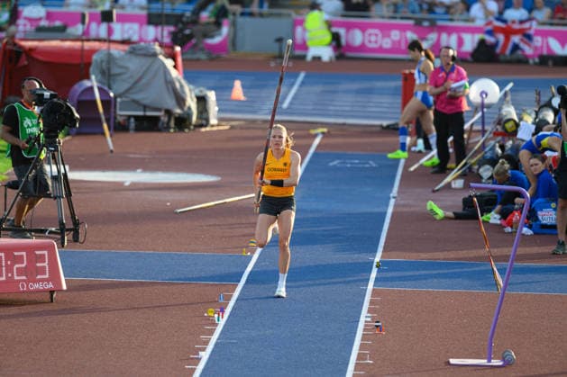 BIRMINGHAM, GREAT BRITAIN - August 11: Anjuli Knäsche (Germany) during the polve vault qualification during the European Athletics Championships 2026 at Alexander Stadium in Birmingham, Great Britain (Photo by Sven Beyrich Sports Press Photo)  Copyright: xSvenxBeyrich SportsxPressxPhotox Sportspressphoto_SPR204320