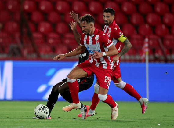 Crvena Zvezda v Hapoel Beer Sheva, UEFA Champions League, third qualifying round, 2nd leg Season 2026 2027 Belgrade, Serbia. 11th August, 2026. Crvena Zvezda s Strahinja Erakovic during the UEFA Champions League, third qualifying round, 2nd leg football match between Crvena Zvezda (Red Star) and Hapoel Beer-Sheva at the Rajko Mitic Stadium on August 11, 2026 in Belgrade, Serbia. Belgrade Serbia Copyright: xPedjaxMilosavljevicx x