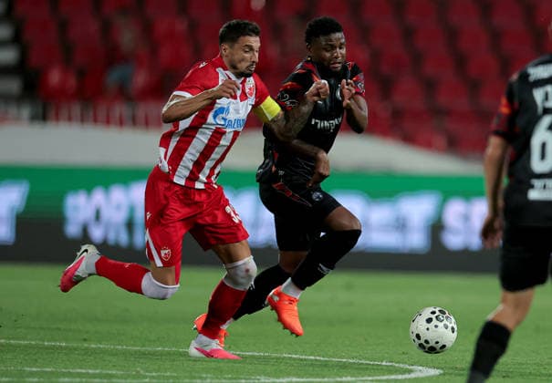 Crvena Zvezda v Hapoel Beer Sheva, UEFA Champions League, third qualifying round, 2nd leg Season 2026 2027 Belgrade, Serbia. 11th August, 2026. Crvena Zvezda s Rade Krunic (L) and Hapoel s Lucas Ventura during the UEFA Champions League, third qualifying round, 2nd leg football match between Crvena Zvezda (Red Star) and Hapoel Beer-Sheva at the Rajko Mitic Stadium on August 11, 2026 in Belgrade, Serbia. Belgrade Serbia Copyright: xPedjaxMilosavljevicx x