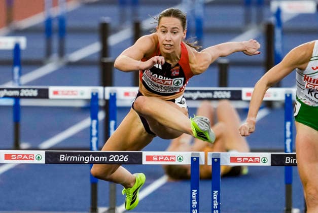 EM i friidrett utendors 2026 - Dag 2 Birmingham, England 20260811. Martine Hjornevik in the women s 100 meter hurdles semi-final during the European Athletics Championships 2026 at Alexander Stadium in Birmingham on Tuesday. Photo: Beate Oma Dahle NTB Birmingham England EDITORIAL USE ONLY. RESTRICTED USE FOR BETTING COMPANIES Ref:_SPOwHE7wIvmgWQ.jpg *** 2026 European Outdoor Athletics Championships, Day 2, Birmingham, England, August 11, 2026. Martine Hjornevik in the women’s 100-meter hurdles semifinal during the 2026 European Athletics Championships at Alexander Stadium in Birmingham on Tuesday. Photo: Beate Oma Dahle, NTB, Birmingham, England. EDITORIAL USE ONLY. RESTRICTED USE FOR BETTING COMPANIES.  Copyright: xBeatexOmaxDahlex xNTBx