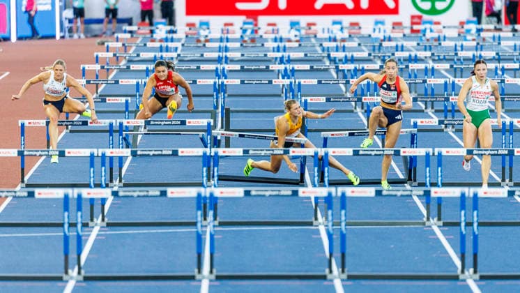 BIRMINGHAM, GREAT BRITAIN - AUGUST 11, 2026 : Franziska SCHUSTER (GER Germany) struggles in the 100m hurdles (Semi-Final) during the European Athletics Championships at Alexander Stadium on August 11, 2026 in Birmingham, Great Britain. Great Britain Copyright: xAxelxKohringx