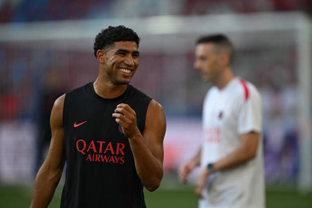PSG hold final training session ahead of UEFA Super Cup SALZBURG, AUSTRIA - AUGUST 11: Achraf Hakimi of PSG takes part in the team s final training session under head coach Luis Enrique at Salzburg Stadium in Salzburg, Austria, ahead of the UEFA Super Cup match against Aston Villa on August 11, 2026. Harun Ozalp Anadolu Salzburg Austria. Editorial use only. Please get in touch for any other usage.  Copyright: x2026xAnadoluxHarunxOzalpx