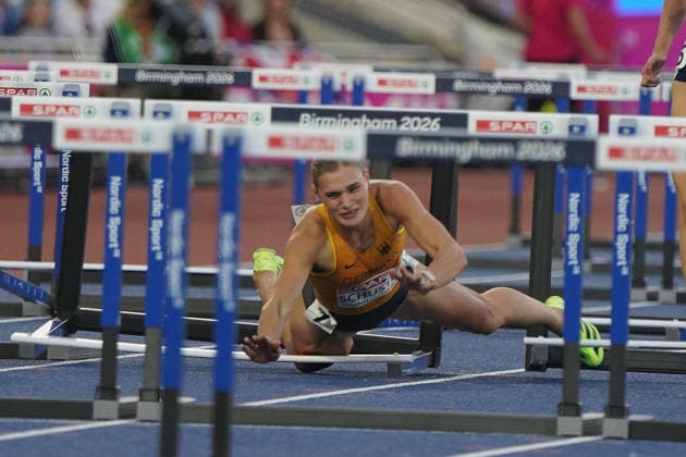 Birmingham , Leichtathletik, Athletics, Track and Field, EAA, Leichtathletik EM Birmingham 2026 European Championships birmingham 2026 , 10.08-17.08.2026, Alexander Stadium Birmingham, Grossbritannien , 100m Hürden Frauen, 100m Hurdles Women, Franziska Schuster Deutschland , Germany GER, gefallen Gestürzt FotoCopyright Gladys Chai von der Laage *** Birmingham, Track and Field, Athletics, EAA, 2026 European Athletics Championships in Birmingham, August 10–17, 2026, Alexander Stadium, Birmingham, United Kingdom, Women’s 100m Hurdles, Franziska Schuster, Germany (GER), fell, Photo copyright Gladys Chai von der Laage