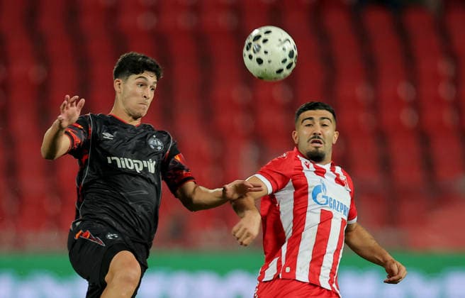 Crvena Zvezda v Hapoel Beer Sheva, UEFA Champions League, third qualifying round, 2nd leg Season 2026 2027 Belgrade, Serbia. 11th August, 2026. Crvena Zvezda s Mohammed Abu Fani (R) during the UEFA Champions League, third qualifying round, 2nd leg football match between Crvena Zvezda (Red Star) and Hapoel Beer-Sheva at the Rajko Mitic Stadium on August 11, 2026 in Belgrade, Serbia. Belgrade Serbia Copyright: xPedjaxMilosavljevicx x