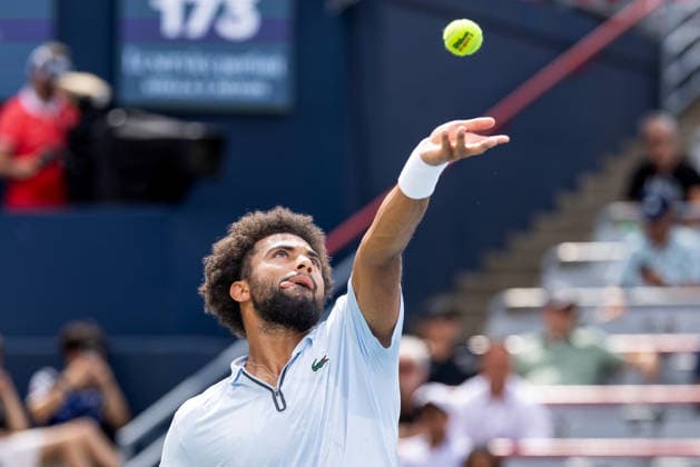 August 11, 2026, Montreal, Quebec, Canada: ARTHUR FILS (18) from France serving in match against Rafael Jodar (20) from Spain in quarter final at Canadian Open at IGA stadium in Montreal, Quebec, Canada on 2026-08-11 Montreal Canada - ZUMAl189 20260811_zsp_l189_029 Copyright: xYannickxLegarex