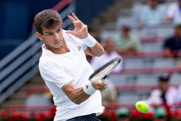 August 11, 2026, Montreal, Quebec, Canada: RAFAEL JODAR (20) from Spain forehand in match against Arthur Fils (18) from France in at quarter final Canadian Open at IGA stadium in Montreal, Quebec, Canada on 2026-08-11 Montreal Canada - ZUMAl189 20260811_zsp_l189_032 Copyright: xYannickxLegarex