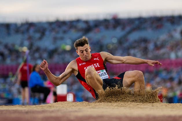 BIRMINGHAM, UNITED KINGDOM - AUGUST 11: Simon Ehammer of Switzerland competes in the Men s Long Jump Final during the European Athletics Championships at Alexander Stadium on August 11, 2026 in Birmingham, United Kingdom. England United Kingdom Copyright: xBEAUTIFULxSPORTS TobiasxLacknerx