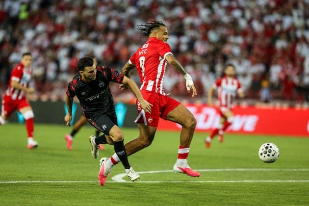 Crvena zvezda v Hapoel Beer Sheva - UEFA Champions League BELGRADE, SERBIA - AUGUST 11: Players in action during UEFA Champions League qualifying match between Red Star Belgrade and Hapoel Beer Sheva at Rajko Mitic Stadium on August 11, 2026. Filip Stevanovic Anadolu Belgrade Serbia. Editorial use only. Please get in touch for any other usage.  Copyright: x2026xAnadoluxFilipxStevanovicx