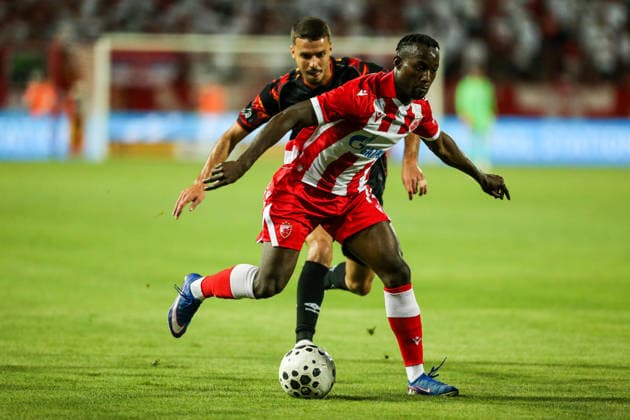 Crvena zvezda v Hapoel Beer Sheva - UEFA Champions League BELGRADE, SERBIA - AUGUST 11: Osman Bukari (14) of Crvena Zvezda in action during UEFA Champions League qualifying match between Red Star Belgrade and Hapoel Beer Sheva at Rajko Mitic Stadium on August 11, 2026. Filip Stevanovic Anadolu Belgrade Serbia. Editorial use only. Please get in touch for any other usage.  Copyright: x2026xAnadoluxFilipxStevanovicx