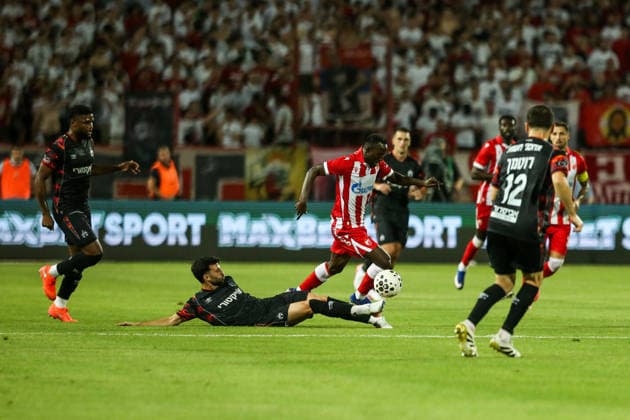 Crvena zvezda v Hapoel Beer Sheva - UEFA Champions League BELGRADE, SERBIA - AUGUST 11: Osman Bukari (14) of Crvena Zvezda in action during UEFA Champions League qualifying match between Red Star Belgrade and Hapoel Beer Sheva at Rajko Mitic Stadium on August 11, 2026. Filip Stevanovic Anadolu Belgrade Serbia. Editorial use only. Please get in touch for any other usage.  Copyright: x2026xAnadoluxFilipxStevanovicx
