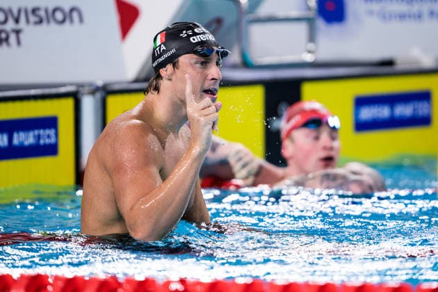 260811 Nicolo Martinenghi of Italy celebrates after competing in men™s 100 meters breaststroke swimming final during day twelve of the 2026 European Aquatics Championships on August 11, 2026 in Saint-Denis. Photo: Joel Marklund BILDBYRAN kod JM JM0839 bbeng simning swimming svomming 2026 european aquatics championships em jubel *** 260811 Nicolo Martinenghi of Italy celebrates after competing in the men’s 100-meter breaststroke final on the twelfth day of the 2026 European Aquatics Championships on August 11, 2026 in Saint Denis. Photo by Joel Marklund. BILDBYRAN code JM JM0839 bbeng swimming 2026 European Aquatics Championships EM celebration  Copyright: JOELxMARKLUND BB260811JM218