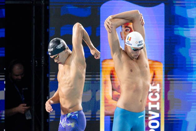 European Aquatics Championships Swimming Day 2 Luca Hoek Le Guenedal, David Popovici during European Aquatics Championships Swimming Day 2 in Paris, France, on August 11, 2026 Paris France  Copyright: xFotoxOlimpikx originalFilename:jastrzebowski-european260811_npUla.jpg
