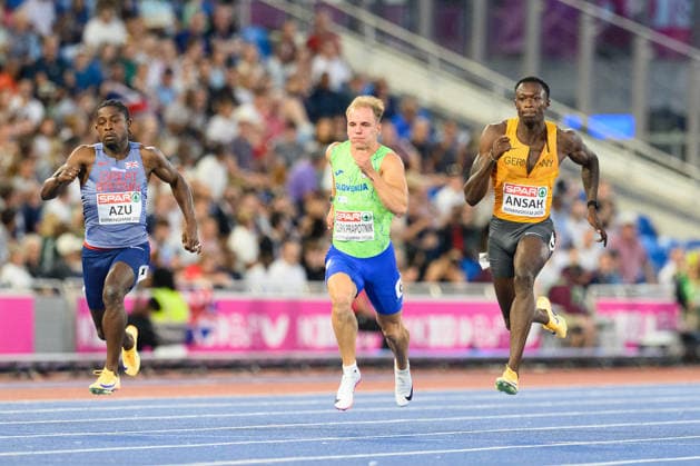 BIRMINGHAM, GREAT BRITAIN - August 11: Owen Ansah (Germany) during the 100 metres semi-final race during the European Athletics Championships 2026 at Alexander Stadium in Birmingham, Great Britain (Photo by Sven Beyrich Sports Press Photo)  Copyright: xSvenxBeyrich SportsxPressxPhotox Sportspressphoto_SPR204343