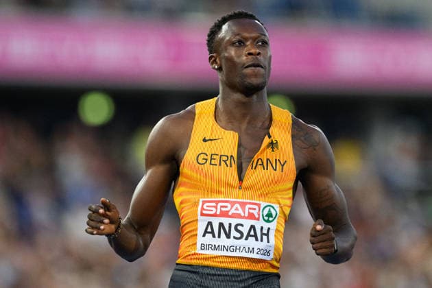 BIRMINGHAM, GREAT BRITAIN - August 11: Owen Ansah (Germany) after the 100 metres semi-final race during the European Athletics Championships 2026 at Alexander Stadium in Birmingham, Great Britain (Photo by Sven Beyrich Sports Press Photo)  Copyright: xSvenxBeyrich SportsxPressxPhotox Sportspressphoto_SPR204344