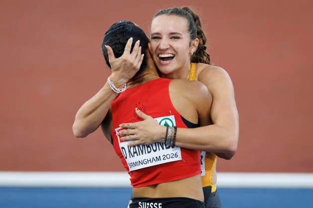 BIRMINGHAM, GREAT BRITAIN - AUGUST 11, 2026 : Ditaji KAMBUNDJI (SUI Switzerland), Rosina SCHNEIDER (GER Germany) competing in the 100m hurdles (semi-final)during the European Athletics Championships at Alexander Stadium on August 11, 2026 in Birmingham, Great Britain. Great Britain Copyright: xAxelxKohringx