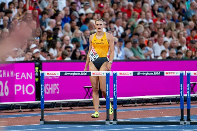 11.08.2026, GBR, Leichtathletik, Europameisterschaft 2026, Abendsession Tag 2, Birmingham Franziska Schuster ( Deutschland ), 100 Meter Hürden Damen, Halbfinale Birmingham Alexander Stadium England Großbritannien *** August 11, 2026, GBR, Track and Field, 2026 European Championships, Evening Session, Day 2, Birmingham; Franziska Schuster, Germany, Women s 100-meter hurdles, Semifinals, Alexander Stadium, Birmingham, England, Great Britain Copyright: xNordphoto Memmlerx