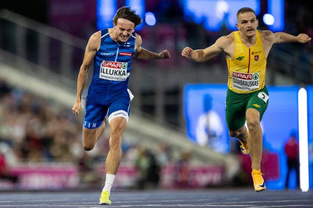 260811 Riku Illukka of Finland competes in men s 100 meter semifinal during day 2 of the 2026 European Athletics Championships on August 11, 2026 in Birmingham. Photo: Maxim Thore BILDBYRAN kod MT MT1065 friidrott athletics friidrett friidrotts-em em friidretts-em 2026 european athletics championships 2 bbeng *** 260811 Riku Illukka of Finland competes in the men’s 100-meter semifinal on Day 2 of the 2026 European Athletics Championships on August 11, 2026 in Birmingham. Photo by Maxim Thore. BILDBYRAN code MT MT1065 track and field athletics friidrett friidrotts em em friidretts em 2026 European Athletics Championships 2 bbeng  Copyright: MAXIMxTHORE BB260811MT096