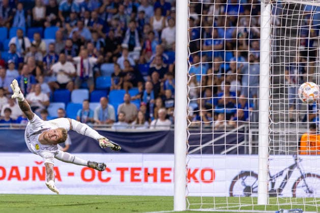 Robin Wallinder of Mjallby seen during UEFA Champions league third qualifying round game between teams of SK Slovan Bratislava and Mjallby (Dominika Kortvelyesiova Ball Raw Images) Bratislava Tehelne Pole stadium Slovakia Copyright: xDominikaxKortvelyesiovax DKR_5790