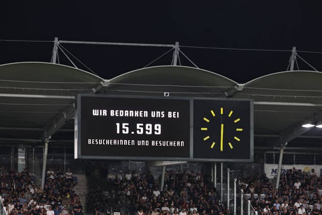 SOCCER - UEFA CL, Sturm vs Fenerbahce GRAZ,AUSTRIA,11.AUG.26 - SOCCER - UEFA Champions League, qualification, SK Sturm Graz vs Fenerbahce Istanbul. Image shows official attendance.  GEPAxpictures xChrisxBauer