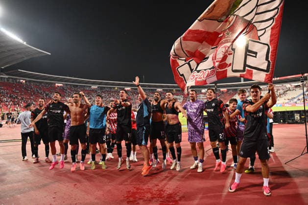 CRVENA ZVEZDA vs HAPOEL BEER SHEVA CELEBRATION football Crvena zvezda vs Hapoel Ber Sheva Champions league qualification match at Rajko Mitic stadium , Belgrade 27.08.2026 PHOTO FOOTBALL, CRVENA ZVEZDA, RED STAR, UEFA CHAMPIONS LEAGUE QUALIFICATIONS, HAPOEL BEER SHEVA Belgrade Rajko Mitic stadium Serbia Copyright: xMarkoxMetlasx xMNxPressx