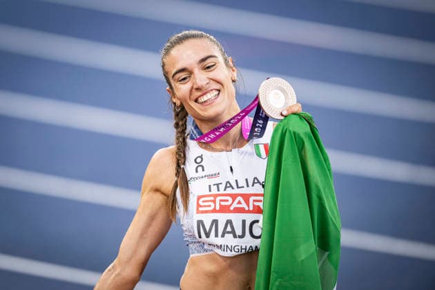 RECORD DATE NOT STATED 11th August 2026; Alexander Stadium, Birmingham, Midlands, England; 2026 European Athletics Championships, Day Two; Micol Majori (ITA) celebrates winning bronze in the womens 5000m GodfreyxPitt