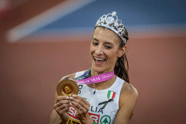 RECORD DATE NOT STATED 11th August 2026; Alexander Stadium, Birmingham, Midlands, England; 2026 European Athletics Championships, Day Two; Nadia Battocletti (ITA) celebrates winning gold in the womens 5000m GodfreyxPitt