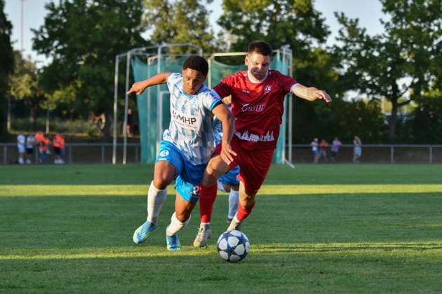 David Udogu (SV Stuttgarter Kickers, 27), Aaron Leyhr (FC Rottenburg, 32) FC Rottenburg vs. SV Stuttgarter Kickers ,Fussball, WFV-Pokal, Gruppe 3, 3. Runde, Wuerttemberg, Saison 2026 2027, 11.08.2026, FC Rottenburg vs. SV Stuttgarter Kickers ,Fussball, WFV-Pokal, Gruppe 3, 3. Runde, Wuerttemberg, Saison 2026 2027, 11.08.2026 Rottenburg am Neckar *** David Udogu, SV Stuttgarter Kickers, 27; Aaron Leyhr, FC Rottenburg, 32; FC Rottenburg vs. SV Stuttgarter Kickers; Soccer; WFV Cup; Group 3; Round 3; Württemberg; 2026–2027 Season; August 11, 2026, FC Rottenburg vs. SV Stuttgarter Kickers, Soccer, WFV Cup, Group 3, Round 3, Württemberg, 2026–2027 Season, August 11, 2026, Rottenburg am Neckar Copyright: xEibner-Pressefoto RalphxKunzex EP_RKE