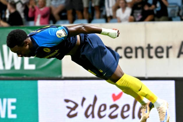 CELJE; SLOVENIA - ARMENIA 11: Yaya Dukuly of Celje celebrated score during the UEFA Champions League QR-3 second match between Celje (Slovenia) and Ararat-Armenia (Armenia) at Stadion Celje, Celje on August 11, 2026 in Celje, Slovenia. (Photo by Igor Kupljenik Sports Press Photo).  Copyright: xIgorxKupljenikx xSPPx Sportspressphoto_SPR204353