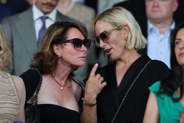 Vielseitigkeitsreiterin Bettina Hoy (Weltmeisterin 2006) im Gespräch mit Einzelweltmeisterin Vielseitigkeit 2006 Zara Anne Elizabeth Tindall, MBE (geborene Phillips), Tochter von Prinzessin Anne , Eröffnungsfeier , Opening ceremony , AACHEN - FEI World Championships 2026, Weltfest des Pferdesports, Reitsport Weltmeisterschaft 2026, Aachen 2026, Welcome Home 2026, Aachener Soers, 11. bis 23. August 2026, Reitsport, 11.08.2026, Aachen Aachener Soers Deutschland *** Eventing rider Bettina Hoy, 2006 World Champion, in conversation with 2006 Individual Eventing World Champion Zara Anne Elizabeth Tindall, MBE (née Phillips), daughter of Princess Anne, Opening Ceremony, AACHEN FEI World Championships 2026, World Festival of Equestrian Sports, 2026 Equestrian World Championships, Aachen 2026, Welcome Home 2026, Aachen Soers, August 11–23, 2026, Equestrian Sports, August 11, 2026, Aachen Soers, Germany