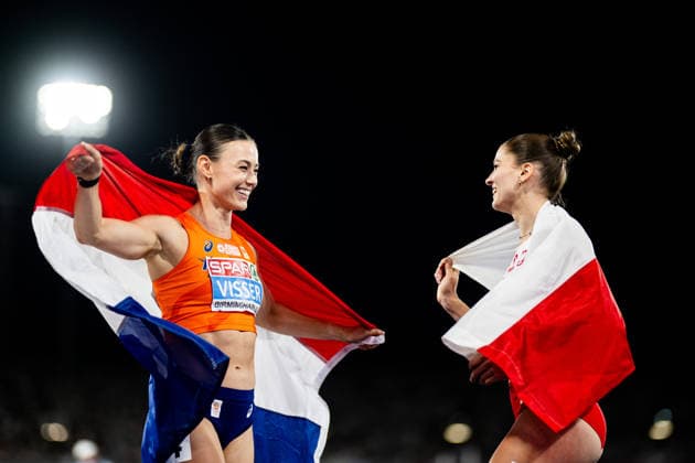 260811 Nadine Visser of Netherlands and Pia Skrzyszowska of Poland celebrates after women™s 100 meter hurdles final during day 2 of the 2026 European Athletics Championships on August 11, 2026 in Birmingham. Photo: Maxim Thore BILDBYRAN kod MT MT1065 friidrott athletics friidrett friidrotts-em em friidretts-em 2026 european athletics championships 2 bbeng *** August 11, 2026: Nadine Visser of the Netherlands and Pia Skrzyszowska of Poland celebrate after the women’s 100-meter hurdles final on Day 2 of the 2026 European Athletics Championships on August 11, 2026 in Birmingham. Photo by Maxim Thore. BILDBYRAN code MT MT1065 track and field athletics friidrett friidrotts em em friidretts em 2026 European Athletics Championships 2 bbeng  Copyright: MAXIMxTHORE BB260811MT103