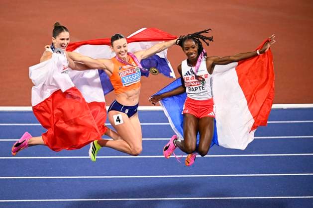 European Athletics Championships Birmingham 2026 - day 2 BIRMINGHAM, ENGLAND - AUGUST 11 : Visser Nadine (NED) and Bapte Laeticia (FRA) in action during the 100m hurdles final on day 2 of the Birmingham 2026 European Athletics Championships on August 11, 2026 in Birmingham, England, 11 08 2026 Birmingham ENGLAND  Copyright: xTomasxSiskx