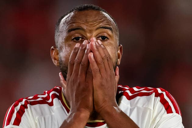 NIJMEGEN, NETHERLANDS - AUGUST 11: Ayoub El Kaabi of Olympiacos looks dejected after the UEFA Champions League 2026 27 third qualifying round second leg match between NEC Nijmegen and Olympiacos at the Goffertstadion on August 11, 2026 in Nijmegen, Netherlands.  Copyright: xRenexNijhuis MBxMediax