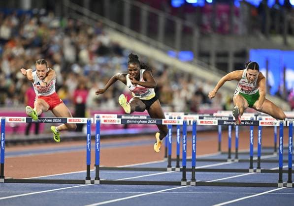 Belgian Yanla Ndjip-Nyemeck is pictured in action during the final of the women s 100m Hurdles on the second day of the European Athletics Championships (August 10-18) in Birmingham, United Kingdom, on Tuesday 11 August 2026. ERICxLALMAND  x183187805x