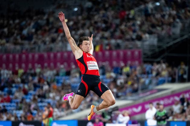11.08.2026, GBR, Leichtathletik, Europameisterschaft 2026, Abendsession Tag 2, Birmingham Simon Ehammer ( Schweiz ), Weitsprung Herren, Finale Birmingham Alexander Stadium England Großbritannien *** August 11, 2026, GBR, Track and Field, 2026 European Championships, Evening Session, Day 2, Birmingham; Simon Ehammer (Switzerland), Men s Long Jump, Final, Birmingham Alexander Stadium, England, Great Britain Copyright: xNordphoto Memmlerx