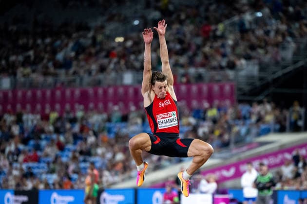 11.08.2026, GBR, Leichtathletik, Europameisterschaft 2026, Abendsession Tag 2, Birmingham Simon Ehammer ( Schweiz ), Weitsprung Herren, Finale Birmingham Alexander Stadium England Großbritannien *** August 11, 2026, GBR, Track and Field, 2026 European Championships, Evening Session, Day 2, Birmingham; Simon Ehammer (Switzerland), Men s Long Jump, Final, Birmingham Alexander Stadium, England, Great Britain Copyright: xNordphoto Memmlerx